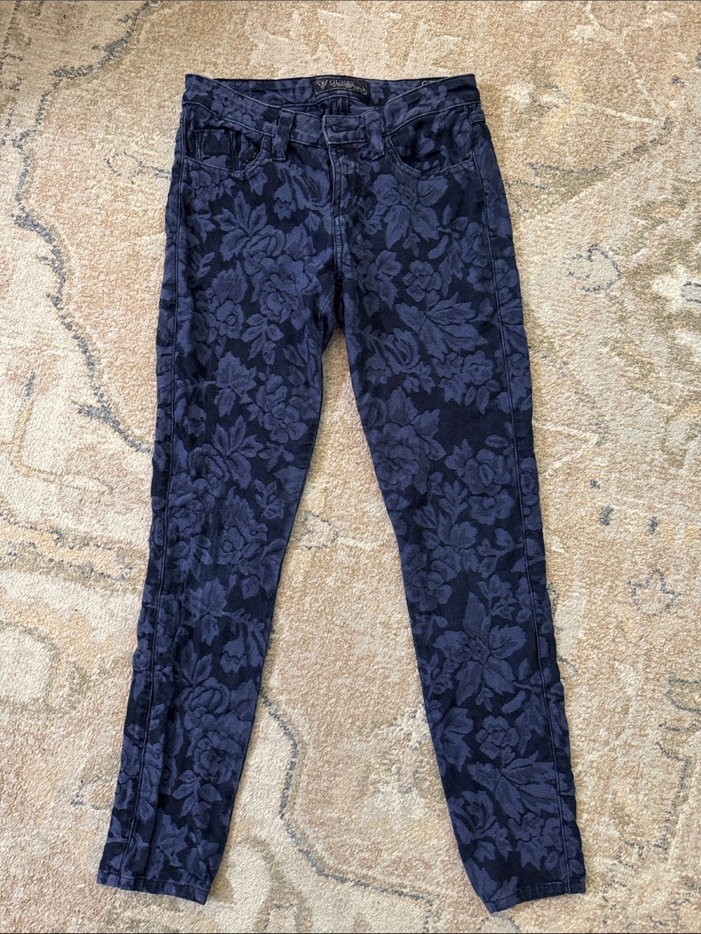 Guess Brittney Skinny Floral Jacquard Jeans - Navy sz 26